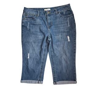 Indigo Thread Co Womens Size 12 Distressed Cropped Capri Stretch Denim Jeans